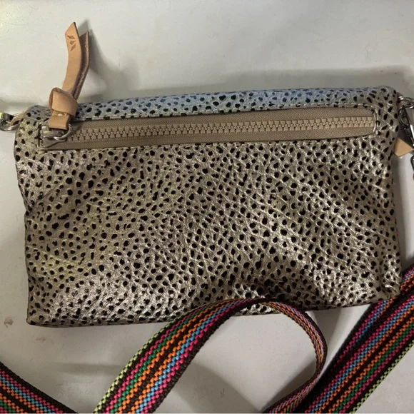 Consuela Metallic Silver Leopard Crossbody with Rainbow Woven Strap and Tan Trim - Picture 5 of 5